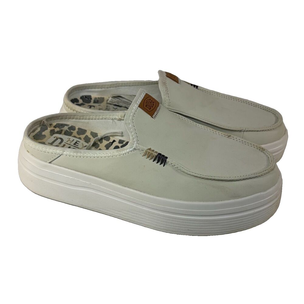 Hey Dude Austin Lift Leather White Women's Shoes size 7 Slip On Mule